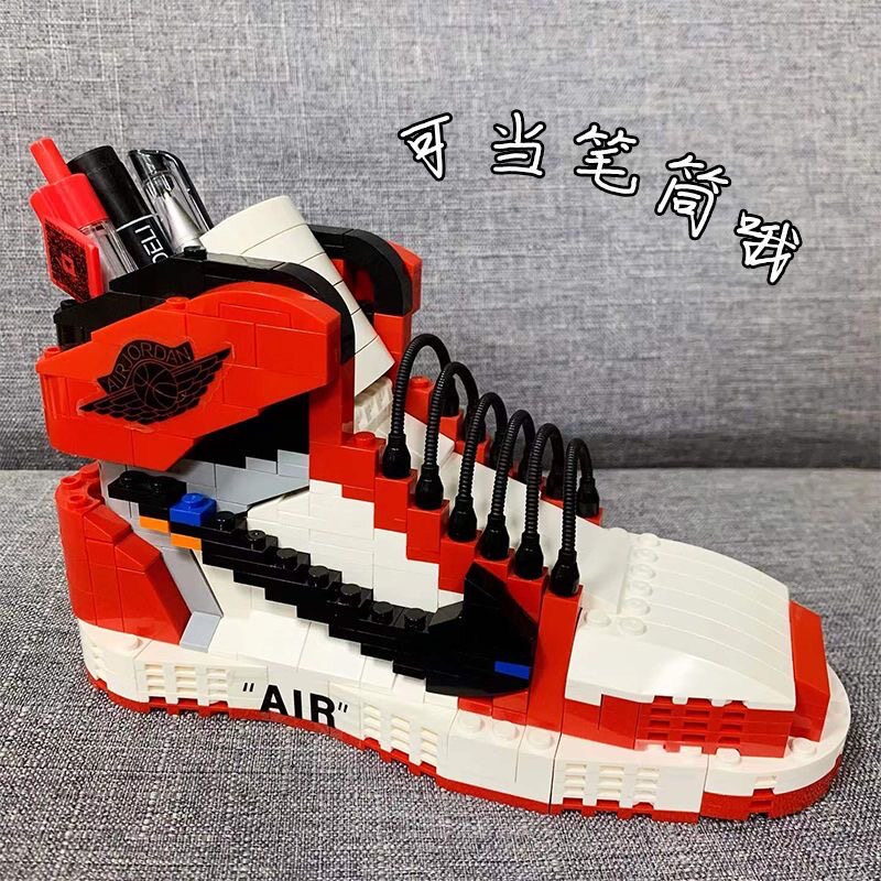aj积木鞋ow联名篮球鞋黑红脚趾aj球鞋小颗粒益智拼装积木生日礼物