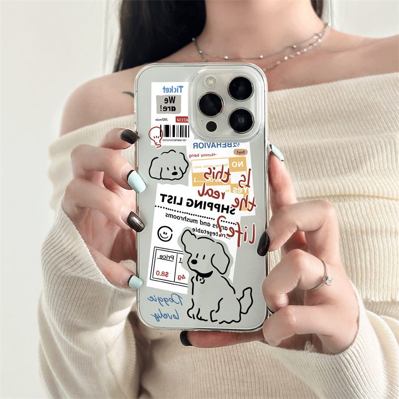 ins韩系可爱卡通标签狗狗适用16promax手机壳iPhone14新款15promax防摔硅胶13全包16pro保护套15pro个性12女