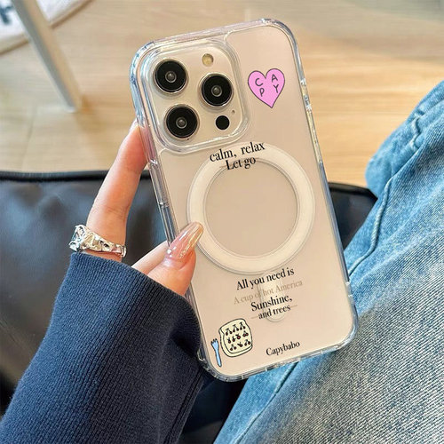 韩系简约小众设计字母适用iPhone15手机壳新款16promax透明磁吸14全包硬壳13防摔保护套16女款15pro不会撞壳