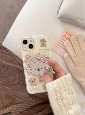 ins可爱卡通考拉磁吸壳适用苹果13手机壳iPhone15promax新款15Pro少女款12支架壳14防摔套14Pro苹果15保护套