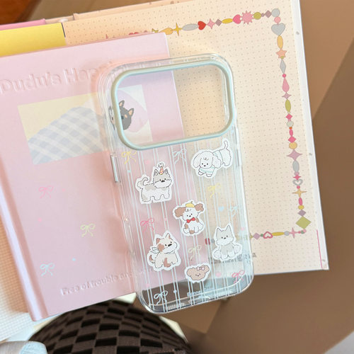 ins卡通可爱少女蝴蝶结狗狗适用于苹果17promax手机壳16promax新款iphone15透明14防摔17pro女款13硅胶保护套