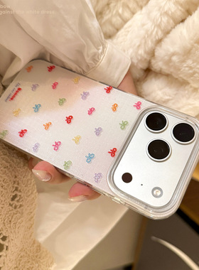 ins韩系甜美少女彩色蝴蝶结适用于苹果17promax手机壳iphone16新款15简约14个性全包17女款16pro小众13保护套
