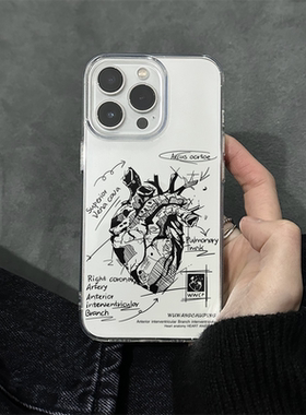 创意简约个性小众心脏iPhone15适用苹果16promax手机壳新款14潮流13男女保护套16透明12防摔15pro软壳不撞款