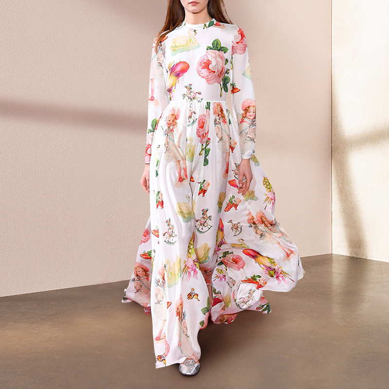 炸街气质女神范印花大摆连衣裙女