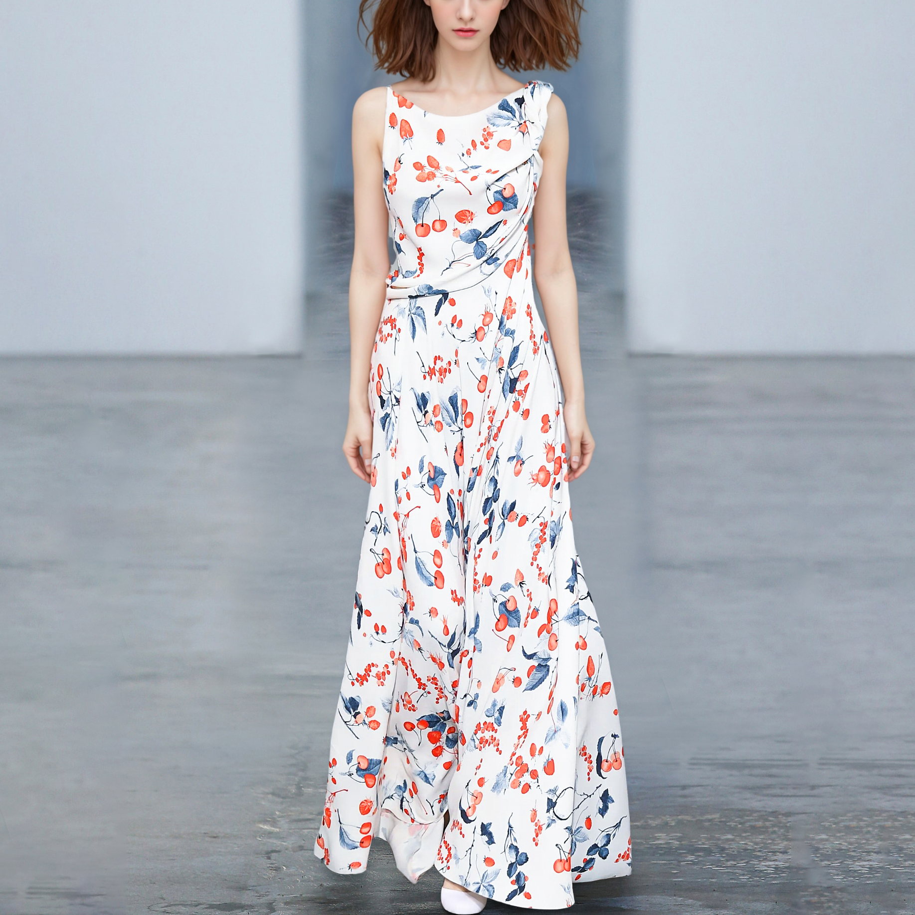 超好看的设计感吊带碎花长裙