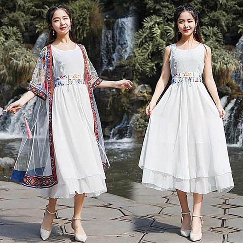 中国风刺绣改良版汉服连衣裙礼服夏季飘逸气质复古修身长裙超仙女
