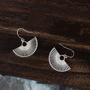 小众简约冷淡风几何扇形耳环 S925纯银轻奢新中式半圆形耳钩项链