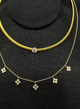 欧美纯银满天星四叶草流苏项链女