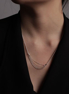 astudio纯银多层链条流苏项链女