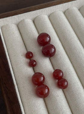小众复古新年红玛瑙幸运球耳环 925纯银红色圆球耳环喜庆百搭耳饰
