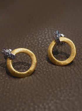 意大利复古merco bicego拉丝圆圈耳钉 S925纯银几何镂空圆形耳环