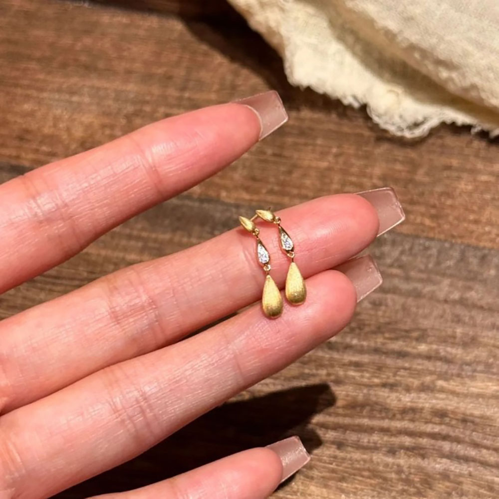 astudio复古拉丝水滴流苏耳环女