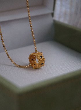 复古布契风小雏菊跑环项链 S925纯银古法哑光金花簇花环锁骨链女
