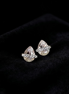 法式复古甜美水滴耳钉 S925纯银梨形钻锆石行星耳环 帕拉伊巴耳钉