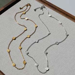 小众轻奢回首狮古币项链S925纯银复古圆形狮子金币锁骨链choker女