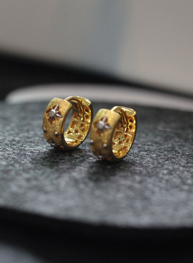 意大利手工拉丝流星耳圈 S925纯银布契vintage中古风四叶草耳环女