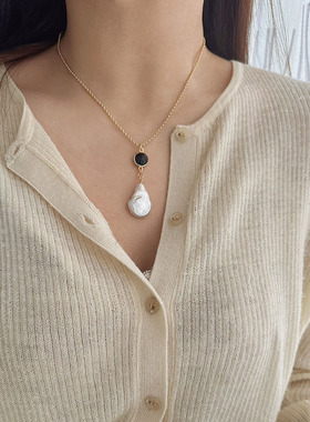 纯银小圆饼水滴巴洛克珍珠项链