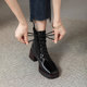 高跟短靴 秋冬单靴法式 里外全皮 方头粗跟马丁靴女真皮2024年新款