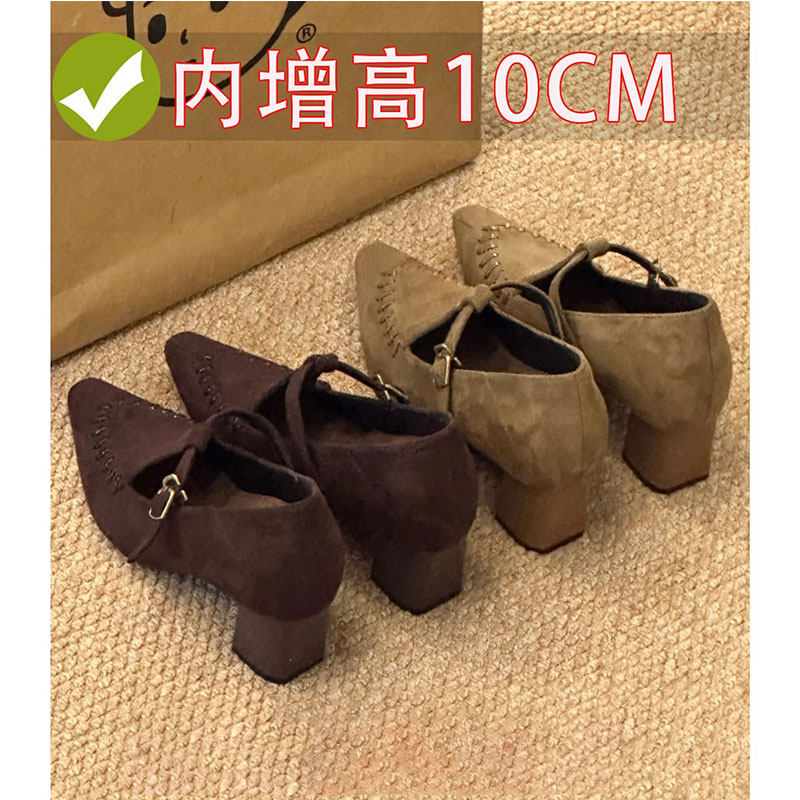 牛皮版~晚睡兰真皮内增高10cm小个子玛丽珍鞋女复古通勤高跟单鞋