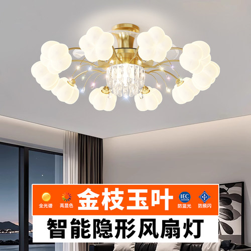 现代轻奢客厅灯隐形风扇灯简约大气全光谱主卧室大厅全屋风扇灯