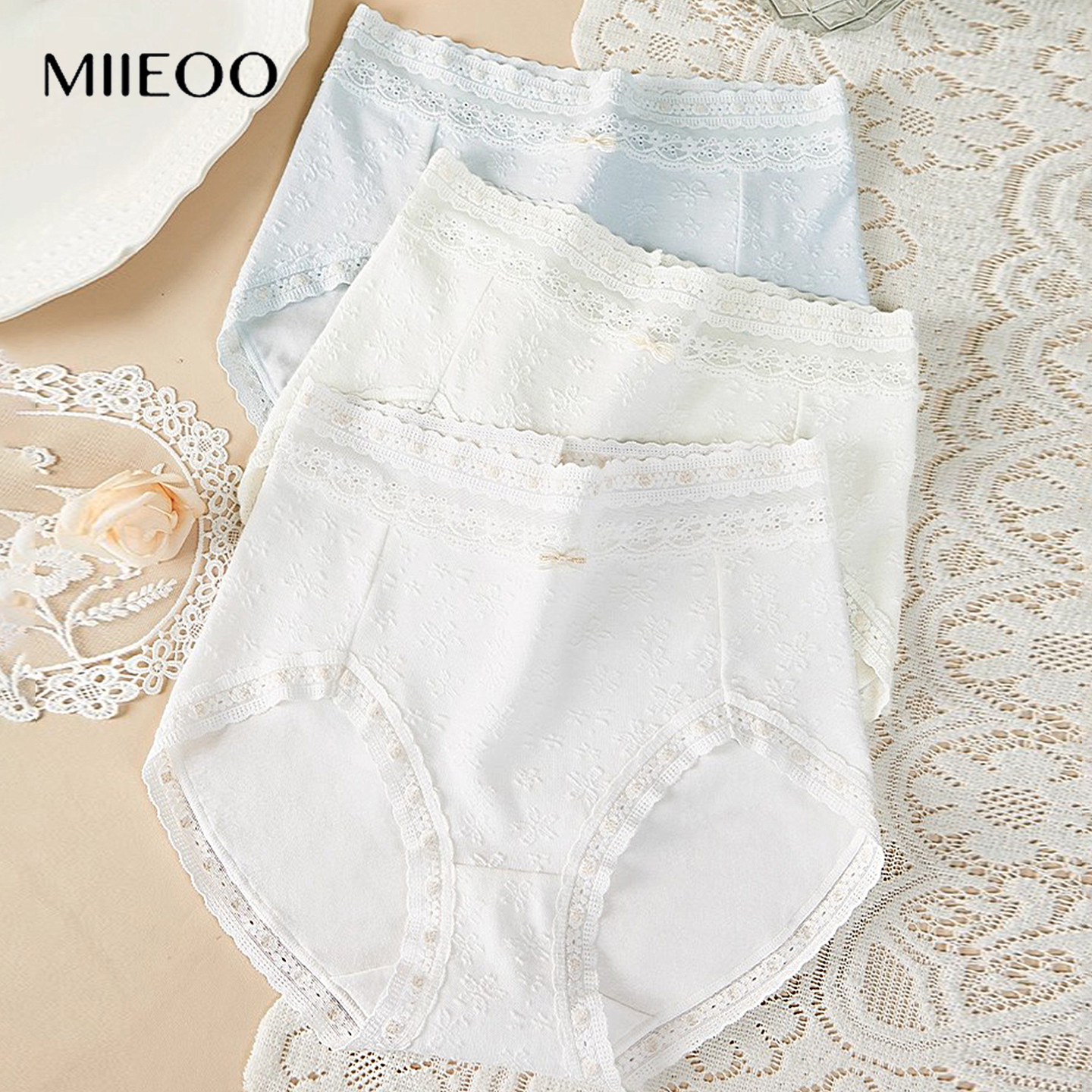 秘语内裤女2026新款泡泡棉高腰收腹透气抗菌无痕蕾丝花边平角短裤,女士内衣/男士内衣/家居服,平角裤,淘宝优惠券,粉丝福利购,淘宝优惠卷