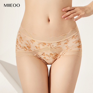无痕包臀纯棉底裆印花中腰性感开叉三角裤 秘语蕾丝内裤 女透气薄款