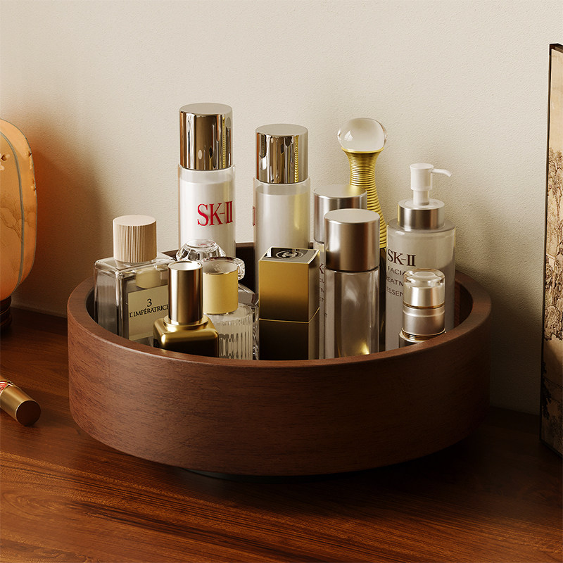 实木化妆品收纳盒香水置物架桌面储物梳妆台护肤品360度旋转托盘,收纳整理,桌面收纳盒,淘宝优惠券,粉丝福利购,淘宝优惠卷