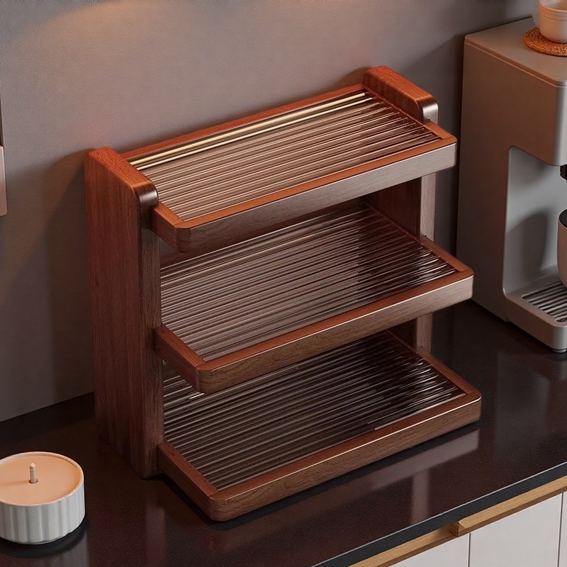 实木置物架杯架中古风收纳