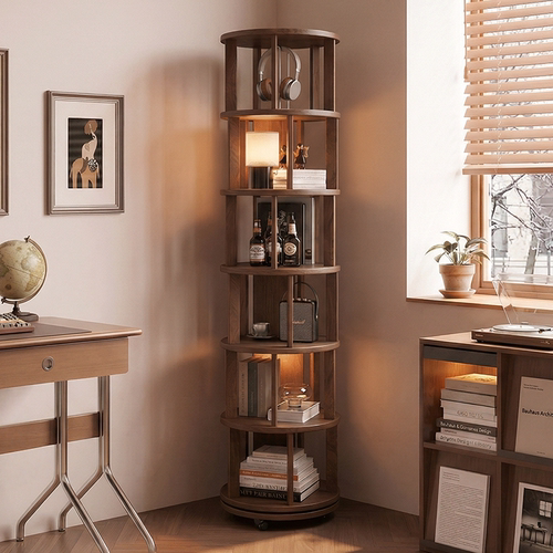 【FAS级橡胶木】可移动旋转书架