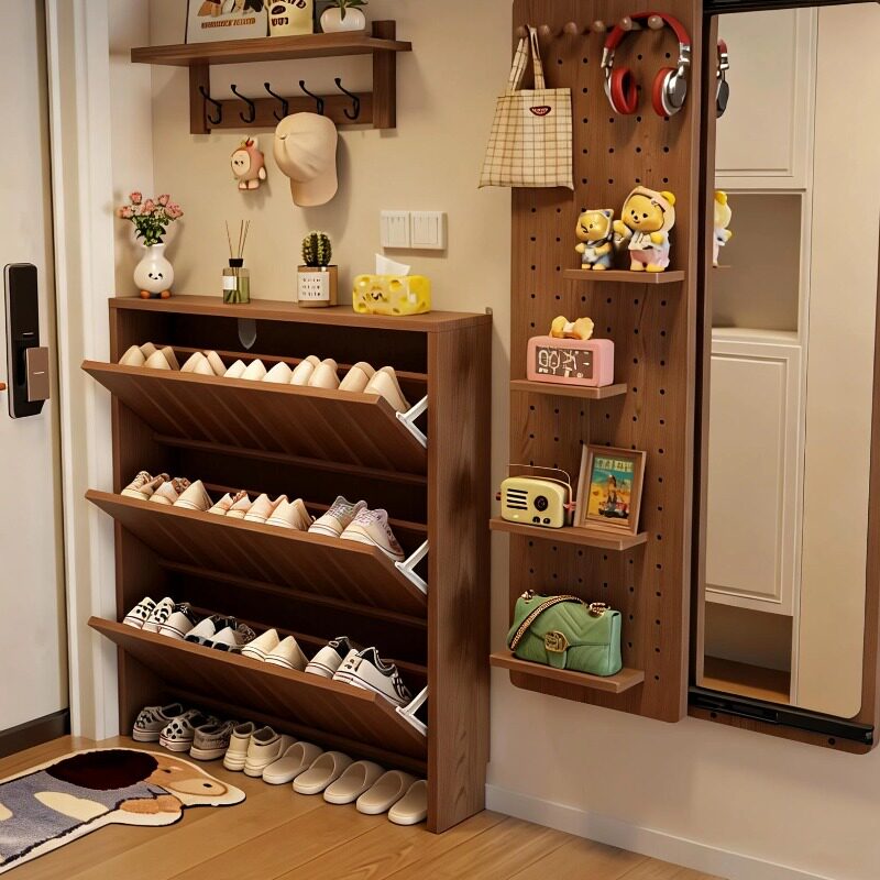 实木芯超薄翻斗鞋柜家用门口2025新款楼道入户大容量玄关柜窄鞋架,住宅家具,鞋柜,淘宝优惠券,粉丝福利购,淘宝优惠卷