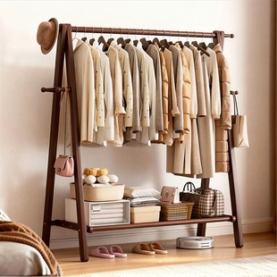 实木衣架落地卧室家用挂衣架床尾晚上放衣服神器不占空间的挂衣架