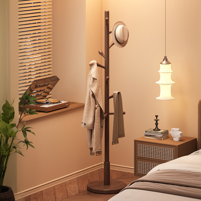 家用实木衣架落地置物架衣帽架