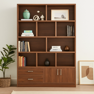 实木书柜办公室收纳柜展示柜多层储物柜简易书架落地柜子置物柜