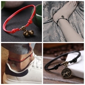 2025年新款 原创铃铛脚链男女简约红绳复古十二星座脚绳黑色脚饰潮