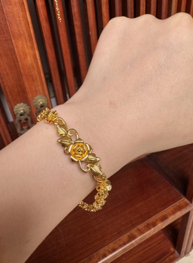 金店同款古法传承素圈手镯越南沙金仿真999结婚三金首饰送女友