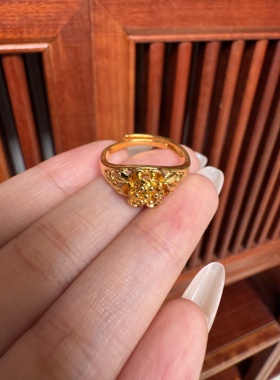 黄金色花朵戒指时尚简约素圈指环情侣对戒越南沙金送礼不掉色女友
