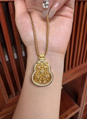 古法金越南沙金点钻开合佛佑花丝葫芦吊坠可打开新中式国潮风编绳