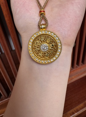 古法八宝罗盘纯实心高端沙金吊坠网红镶钻旋转项链仿真黄金不掉色