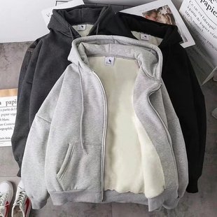 批發(fā)加絨外套男新款 休閑衛(wèi)衣寬松秋冬拉鏈連帽上衣服 開衫 大碼