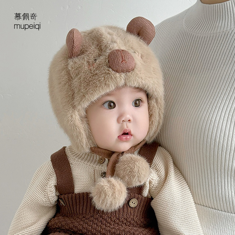 婴儿帽子春秋季毛绒帽男女宝宝