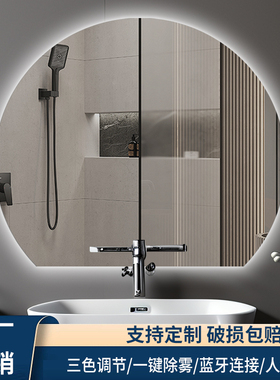 半圆化妆镜不规则异形圆形下切浴室镜壁挂卫生间智能LED发光镜子