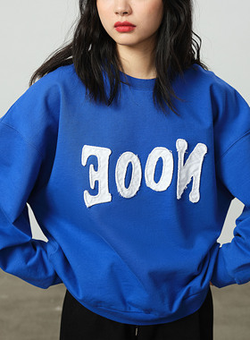 【NSSLAB】克莱因蓝重磅全棉毛圈毛边贴布绣休闲情侣款套头卫衣