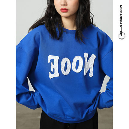 【NSSLAB】克莱因蓝重磅全棉毛圈毛边贴布绣休闲情侣款套头卫衣