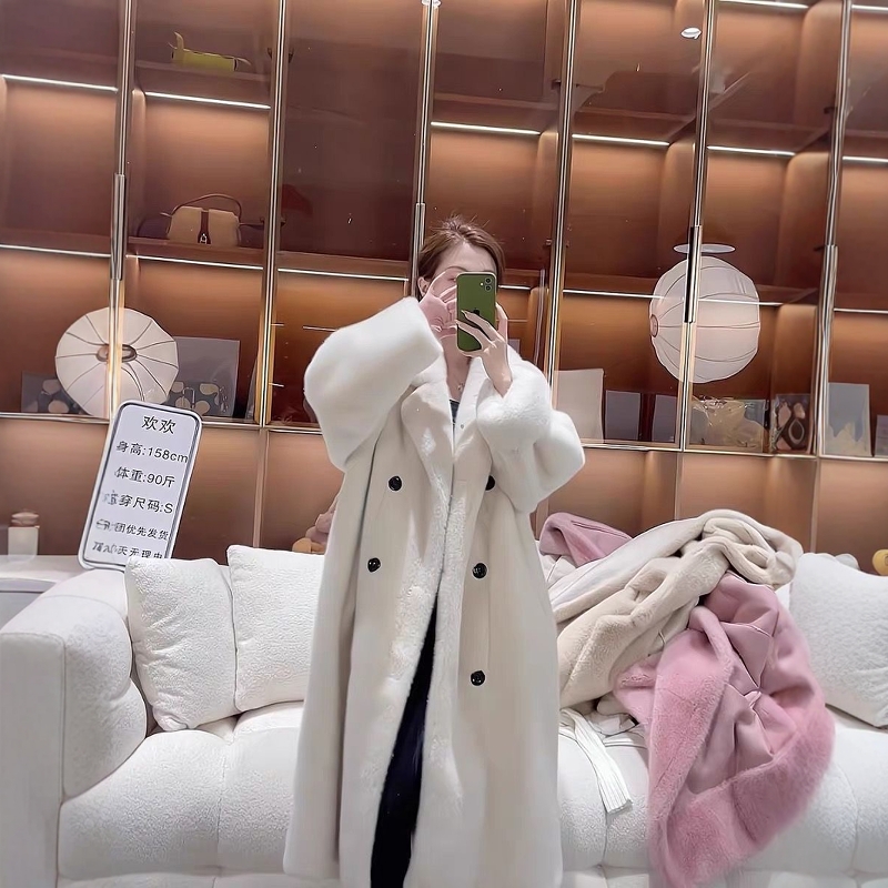 2025秋冬西服领仿水貂绒加厚长款皮毛一体毛毛环保皮草女外套大衣