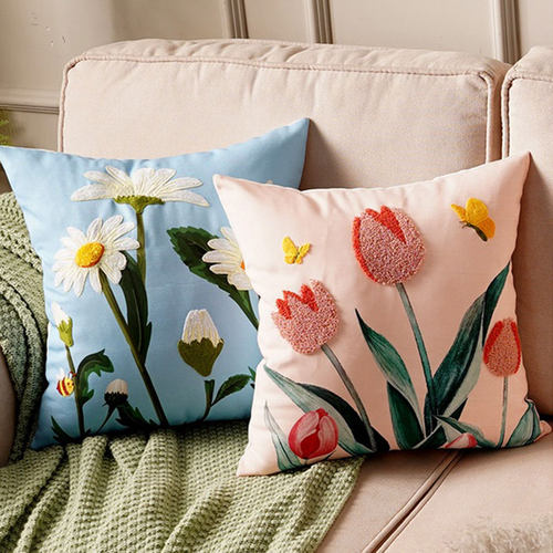 轻奢简约刺绣花朵沙发靠枕含芯