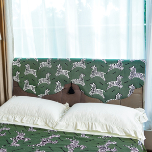 中古风床头盖布四季通用床头罩遮丑神器复古斑马万能床头防尘盖巾