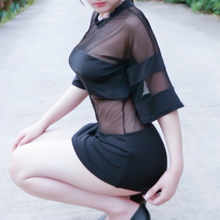 宽松透视网纱拼接加长T恤露背圆领慵懒透明上衣夜店酒吧情趣诱惑