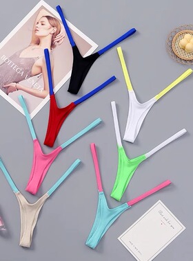 新款超小性感内裤女深V丁字裤女勒阴透气一根线低腰迷你T裤女细带