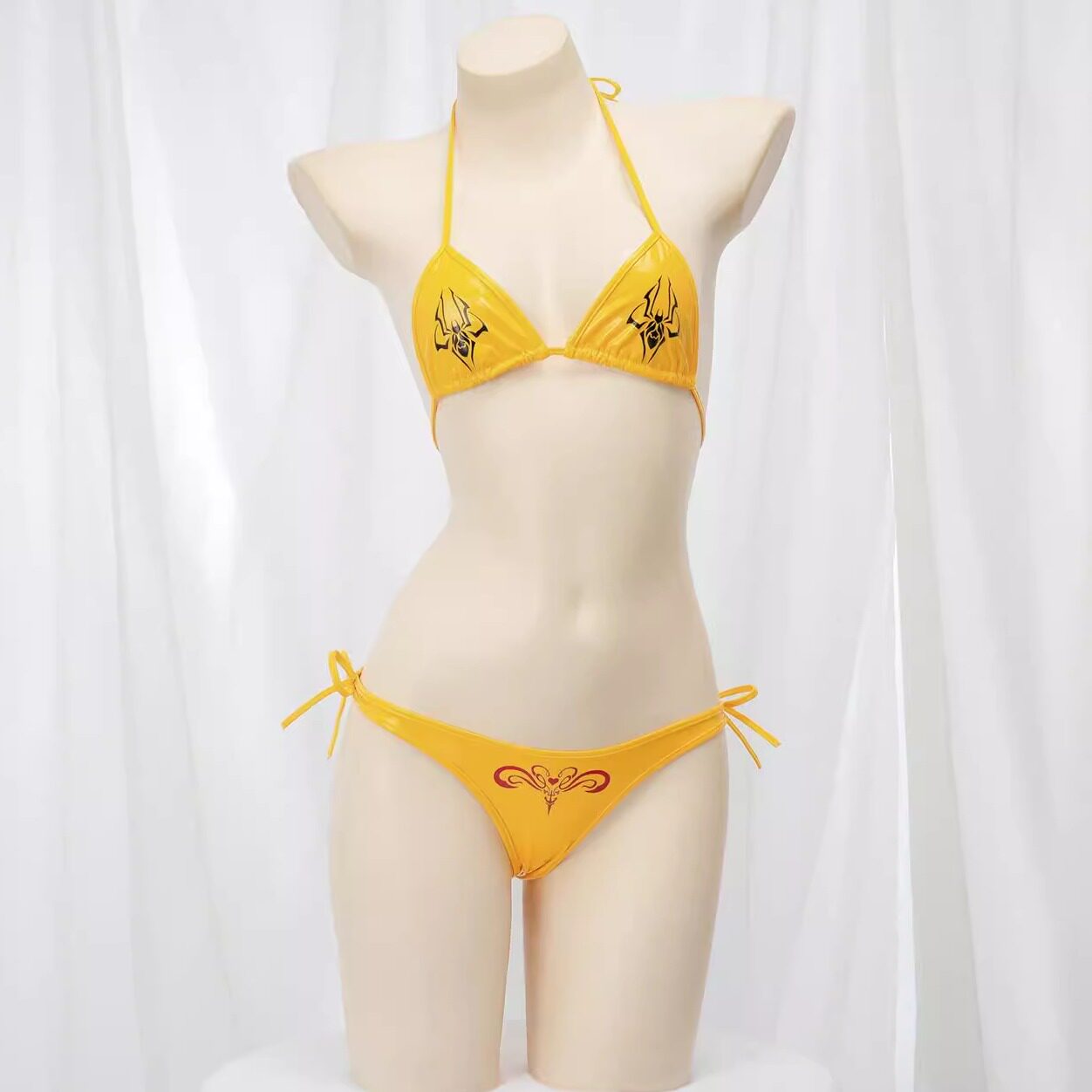 情趣赛博皮革比基尼闪电印花绑带泳衣性感睡衣私房内裤内衣套装