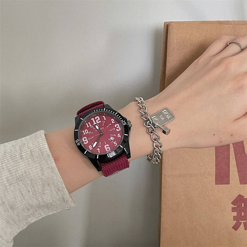 男女学生休闲安可拉红帆布手表